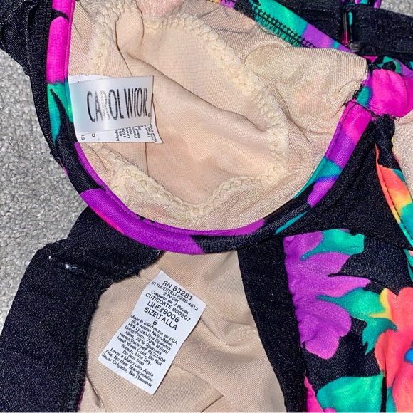 S VTG 90’s Carol Wior Neon Floral 2pc Bikini Underwire Halter Top Skirt Swimsuit - Picture 12 of 12
